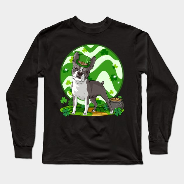 Boston Terrier Dog St Patricks Day Leprechaun Long Sleeve T-Shirt by Noseking